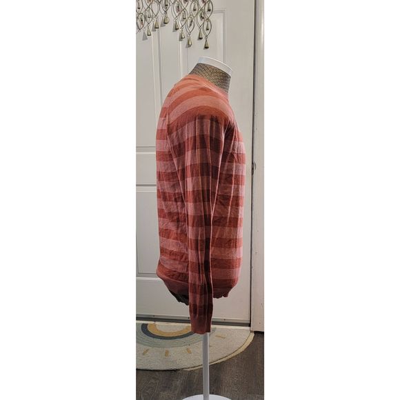 Perry Ellis Sweater Crew Neck Men's M Orange Striped Long-sleeved Super Soft Cot - Picture 5 of 10